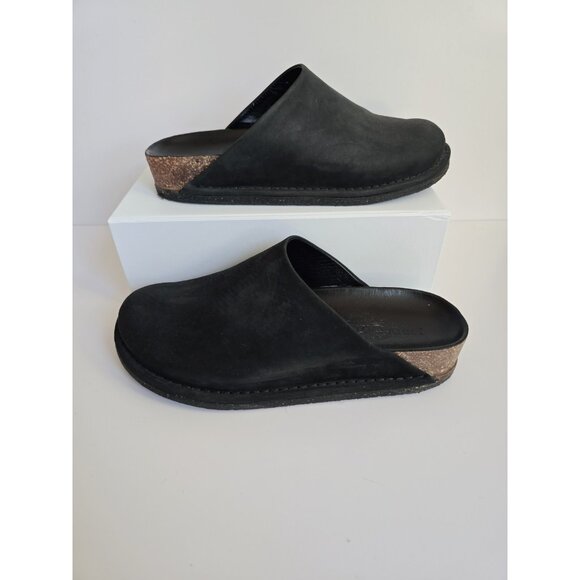 Jenni Kayne Oiled Leather Moc Black Suede Leather Slip On Clog Mule Shoes 37 7 - Picture 1 of 11